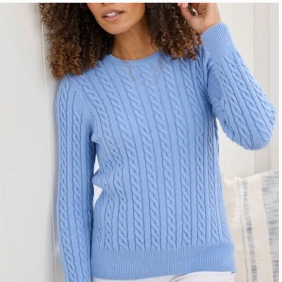 LAND’S END Women's Pretty Blue Cable Knit Sweater Medium/Petite 10/12 - Picture 1 of 5